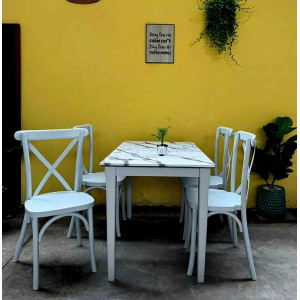 Bistro Dining Sets 02 :  Bàn Ăn 1m2 + 4 Ghế - Vân Đá Cẩm Thạch